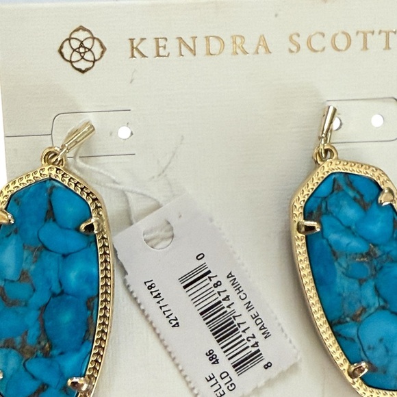 Kendra Scott Elle Gold Drop Earrings in Bronze Veined Turquoise Magnesite NWT - Picture 6 of 6